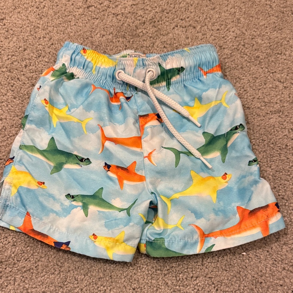 The Children's Place Light Blue Shark Print Swim Shorts